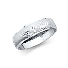 Ioka Jewelry - 14K White Solid Gold 6mm Men's Cubic Zirconia CZ Cross Wedding Band