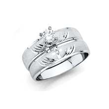 Ioka Jewelry - 14K White Solid Gold 0.25 Ct. Round Cut Cubic Zirconia CZ Wedding Engagement Ring Set