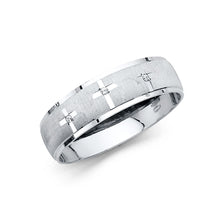 Ioka Jewelry - 14K White Solid Gold 6mm Men's Tri Cross Cubic Zirconia CZ Thin Wedding Band