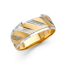 Ioka Jewelry - 14K Two Tone Solid Gold 8mm Diamond Cut Tapered Stripes Mens Wedding Band