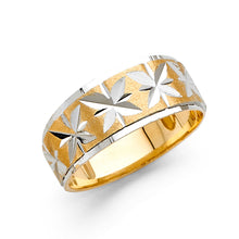 Ioka Jewelry - 14K Two Tone Solid Gold 8mm Diamond Cut Tapered Wedding Womens Band