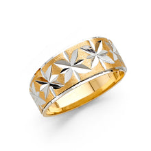 Ioka Jewelry - 14K Two Tone Solid Gold 8mm Diamond Cut Tapered Wedding Mens Band