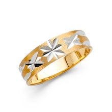 Ioka Jewelry - 14K Two Tone Solid Gold 6mm Diamond Cut Tapered Mens Wedding Band