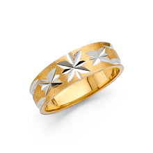 Ioka Jewelry - 14K Two Tone Solid Gold 6mm Diamond Cut Tapered Womens Wedding Band
