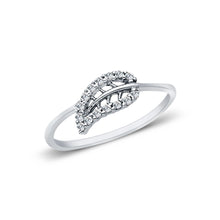Ioka Jewelry - 14K White Solid Gold Fancy Leaf Cubic Zirconia CZ Ring