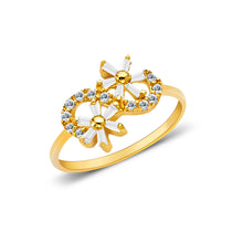 Ioka Jewelry - 14K Yellow Solid Gold Fancy Double Star Flower Cubic Zirconia CZ Ring