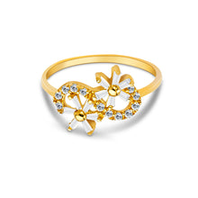 Ioka Jewelry - 14K Yellow Solid Gold Fancy Double Star Flower Cubic Zirconia CZ Ring