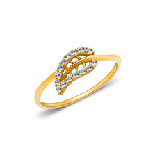 Ioka Jewelry - 14K Yellow Solid Gold Fancy Leaf Cubic Zirconia CZ Ring