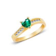 Ioka Jewelry - 14K Yellow Solid Gold Women's Fancy Green Heart Solitaire Cubic Zirconia CZ Ring