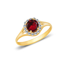 Ioka Jewelry - 14K Yellow Solid Gold Women's Fancy Round Red Cubic Zirconia CZ Ring