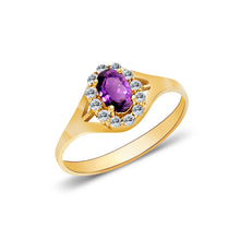 Ioka Jewelry - 14K Yellow Solid Gold Women's Fancy Round Oval Purple Cubic Zirconia CZ Ring
