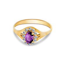 Ioka Jewelry - 14K Yellow Solid Gold Women's Fancy Round Oval Purple Cubic Zirconia CZ Ring