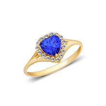 Ioka Jewelry - 14K Yellow Solid Gold Women's Fancy Blue Love Heart Cubic Zirconia CZ Ring