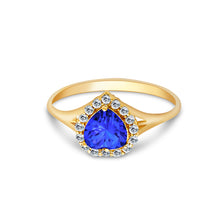 Ioka Jewelry - 14K Yellow Solid Gold Women's Fancy Blue Love Heart Cubic Zirconia CZ Ring