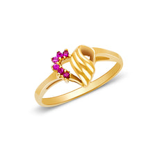 Ioka Jewelry - 14K Yellow Solid Gold Women's Fancy Magenta Red Hollow Heart Cubic Zirconia CZ Ring