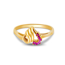 Ioka Jewelry - 14K Yellow Solid Gold Women's Fancy Magenta Red Hollow Heart Cubic Zirconia CZ Ring