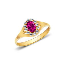 Ioka Jewelry - 14K Yellow Solid Gold Women's Fancy Round Red Cubic Zirconia CZ Ring