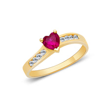 Ioka Jewelry - 14K Yellow Solid Gold Women's Fancy Red Heart Cubic Zirconia CZ Ring