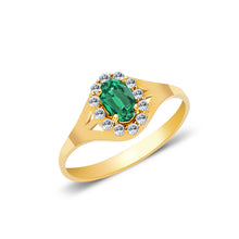 Ioka Jewelry - 14K Yellow Solid Gold Women's Fancy Round Oval Green Cubic Zirconia CZ Ring