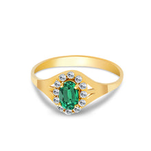 Ioka Jewelry - 14K Yellow Solid Gold Women's Fancy Round Oval Green Cubic Zirconia CZ Ring