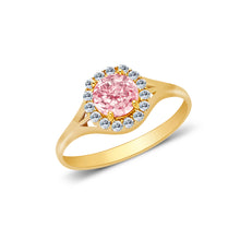 Ioka Jewelry - 14K Yellow Solid Gold Women's Fancy Pink Round Cubic Zirconia CZ Ring