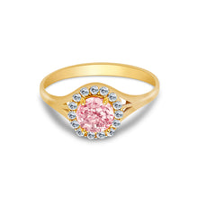 Ioka Jewelry - 14K Yellow Solid Gold Women's Fancy Pink Round Cubic Zirconia CZ Ring