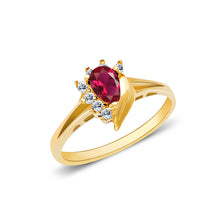 Ioka Jewelry - 14K Yellow Solid Gold Women's Fancy Round Oval Dark Red Cubic Zirconia CZ Ring