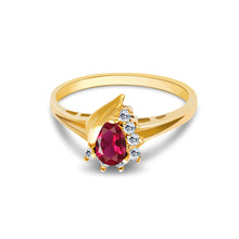 Ioka Jewelry - 14K Yellow Solid Gold Women's Fancy Round Oval Dark Red Cubic Zirconia CZ Ring