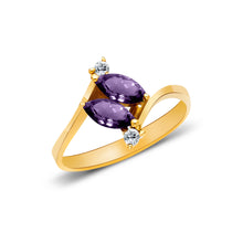 Ioka Jewelry - 14K Yellow Solid Gold Women's Fancy Double Marquise Purple Cubic Zirconia CZ Ring
