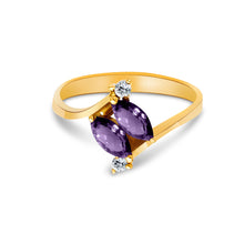 Ioka Jewelry - 14K Yellow Solid Gold Women's Fancy Double Marquise Purple Cubic Zirconia CZ Ring