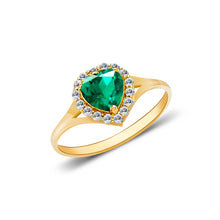 Ioka Jewelry - 14K Yellow Solid Gold Women's Fancy Green Heart Cubic Zirconia CZ Ring