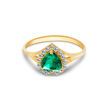 Ioka Jewelry - 14K Yellow Solid Gold Women's Fancy Green Heart Cubic Zirconia CZ Ring