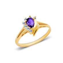 Ioka Jewelry - 14K Yellow Solid Gold Women's Fancy Purple Pear Cut Cubic Zirconia CZ Ring