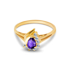 Ioka Jewelry - 14K Yellow Solid Gold Women's Fancy Purple Pear Cut Cubic Zirconia CZ Ring