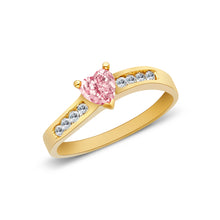 Ioka Jewelry - 14K Yellow Solid Gold Women's Fancy Pink Heart Cubic Zirconia CZ Ring