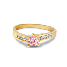 Ioka Jewelry - 14K Yellow Solid Gold Women's Fancy Pink Heart Cubic Zirconia CZ Ring