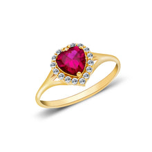 Ioka Jewelry - 14K Yellow Solid Gold Women's Fancy Red Heart Cubic Zirconia CZ Ring