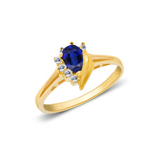 Ioka Jewelry - 14K Yellow Solid Gold Women's Fancy Blue Pear Cut Cubic Zirconia CZ Ring