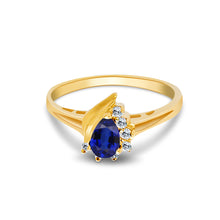 Ioka Jewelry - 14K Yellow Solid Gold Women's Fancy Blue Pear Cut Cubic Zirconia CZ Ring