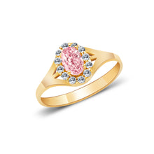 Ioka Jewelry - 14K Yellow Solid Gold Women's Fancy Pink Oval Cut Cubic Zirconia CZ Ring