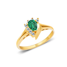 Ioka Jewelry - 14K Yellow Solid Gold Women's Fancy Green Oval Cubic Zirconia CZ Ring