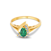 Ioka Jewelry - 14K Yellow Solid Gold Women's Fancy Green Oval Cubic Zirconia CZ Ring