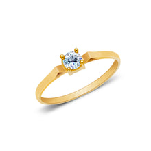 Ioka Jewelry - 14K Yellow Solid Gold Women's Fancy Round Cut Solitaire Cubic Zirconia CZ Ring