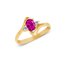 Ioka Jewelry - 14K Yellow Solid Gold Women's Fancy Red Oval Cut Cubic Zirconia CZ Ring