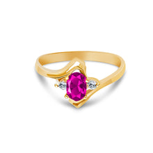 Ioka Jewelry - 14K Yellow Solid Gold Women's Fancy Red Oval Cut Cubic Zirconia CZ Ring