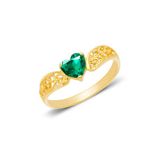 Ioka Jewelry - 14K Yellow Solid Gold Women's Fancy Green Heart Cubic Zirconia CZ Ring