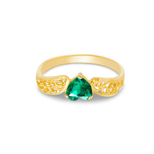 Ioka Jewelry - 14K Yellow Solid Gold Women's Fancy Green Heart Cubic Zirconia CZ Ring