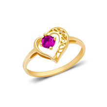 Ioka Jewelry - 14K Yellow Solid Gold Women's Fancy Heart With Red Round Cut Cubic Zirconia CZ Ring