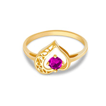 Ioka Jewelry - 14K Yellow Solid Gold Women's Fancy Heart With Red Round Cut Cubic Zirconia CZ Ring