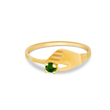 Ioka Jewelry - 14K Yellow Solid Gold Women's Fancy Hand With Green Round Cut Cubic Zirconia CZ Ring